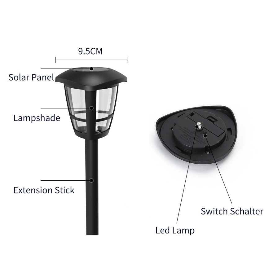 Aigostar - LED Solarleuchte LED/0,06W/2V 100 mAh 33,8 cm 6500K IP44 schwarz