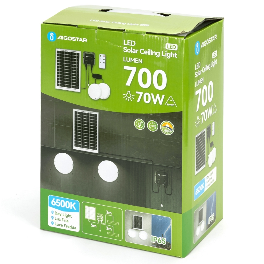 Aigostar - LED-Solarleuchte 2xLED/35W/12V 6000 mAh 6500K d 16,8 cm + Fernbedienung