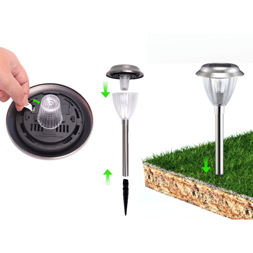 Aigostar - LED-Solarleuchte LED/0,08W/2V 30,4 cm 200 mAh 6500K IP44 matt Chrom