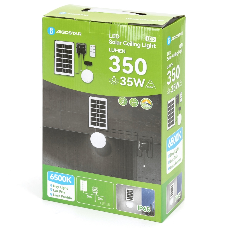 Aigostar - LED-Solarleuchte LED/35W/12V 3000 mAh 6500K IP65 Ø 16,8 cm + Fernbedienung