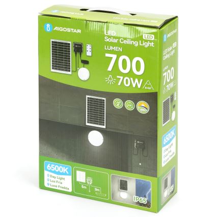Aigostar - LED-Solarleuchte LED/70W/12V 6000 mAh 6500K IP65 Ø 20,5 cm + Fernbedienung