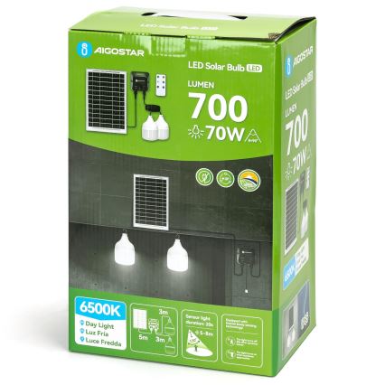 Aigostar - LED Solar-Hängelampe mit Sensor 2×LED/35 W/12 V 6000 mAh 6500 K IP65 Ø 10 cm + Fernbedienung