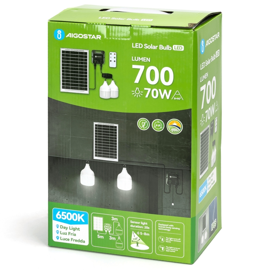 Aigostar - LED Solar-Hängelampe mit Sensor 2×LED/35 W/12 V 6000 mAh 6500 K IP65 Ø 10 cm + Fernbedienung