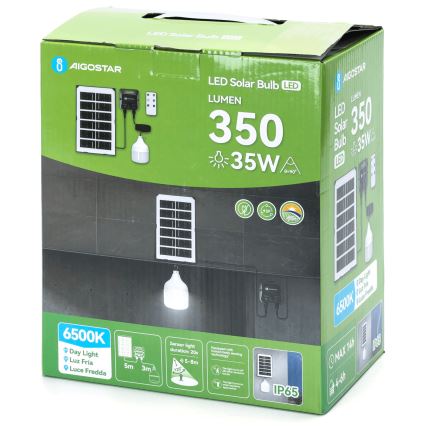 Aigostar - LED Solar-Pendelleuchte mit Sensor, 35 W, 12 V, 3000 mAh, 6500 K, IP65, Ø 10 cm + Fernbedienung