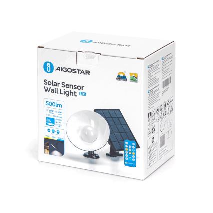 Aigostar - LED-Solarleuchte mit Sensor LED/3,2V 3000K/4000K/6500K IP65 + Fernbedienung