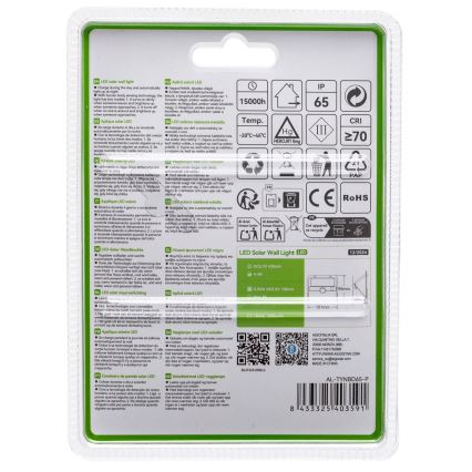 Aigostar - LED-Solarleuchte mit Sensor LED/3,7V 6500K 1200 mAh IP65 schwarz