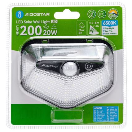 Aigostar - LED Solarleuchte mit Sensor LED/3,7V 6500K 500 mAh IP65 schwarz