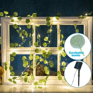 Aigostar - LED-Solarlichterkette 100xLED/12m IP65 warmweiβ Eukalyptus