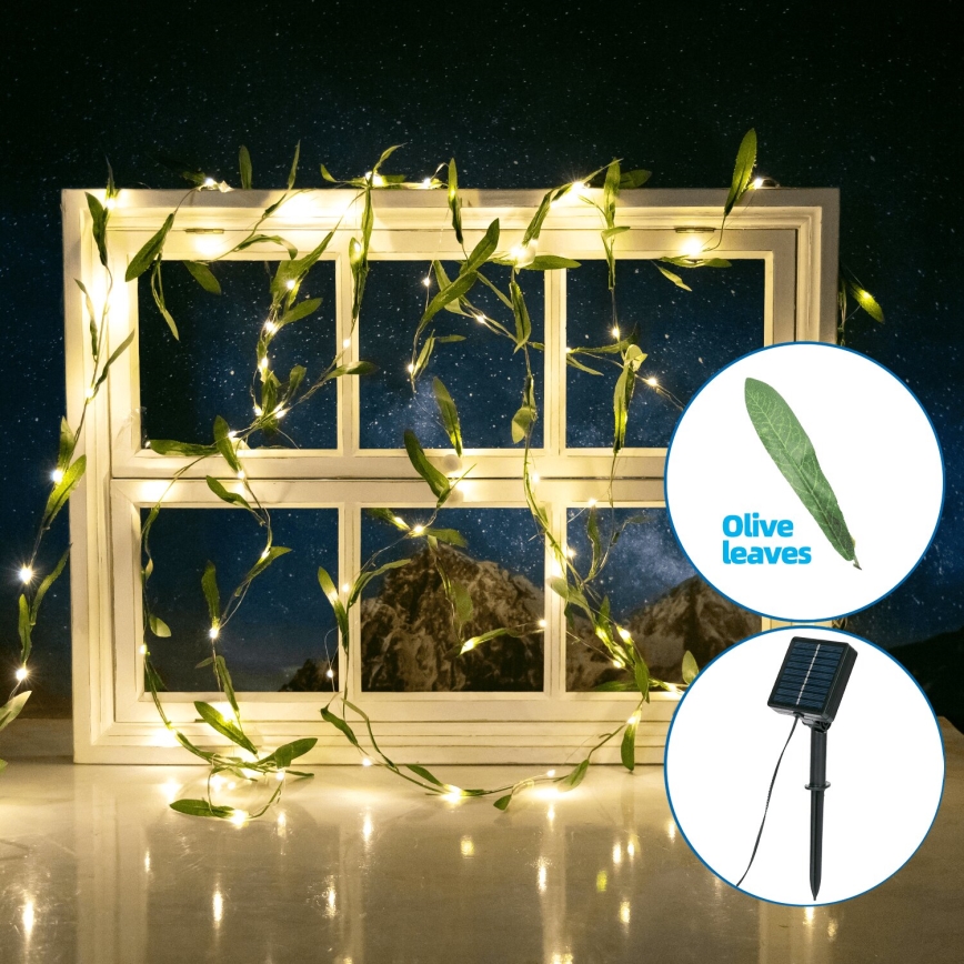 Aigostar - LED-Solarlichterkette 100xLED/12m IP65 warmweiβ Olive