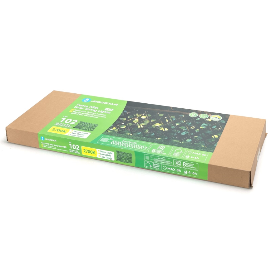 Aigostar - LED-Solarlichterkette 102xLED/2x0,7m IP65 warmweiβ Eukalyptus