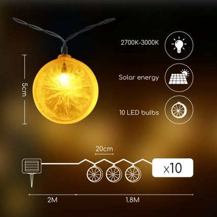 Aigostar - LED-Solarlichterkette 10xLED/3,8m IP44 600 mAh warmweiβ