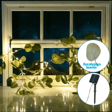 Aigostar - LED-Solarlichterkette 110xLED/4m IP65 warmweiβ Eukalyptus