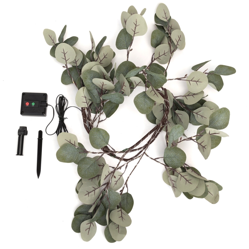 Aigostar - LED-Solarlichterkette 110xLED/4m IP65 warmweiβ Eukalyptus
