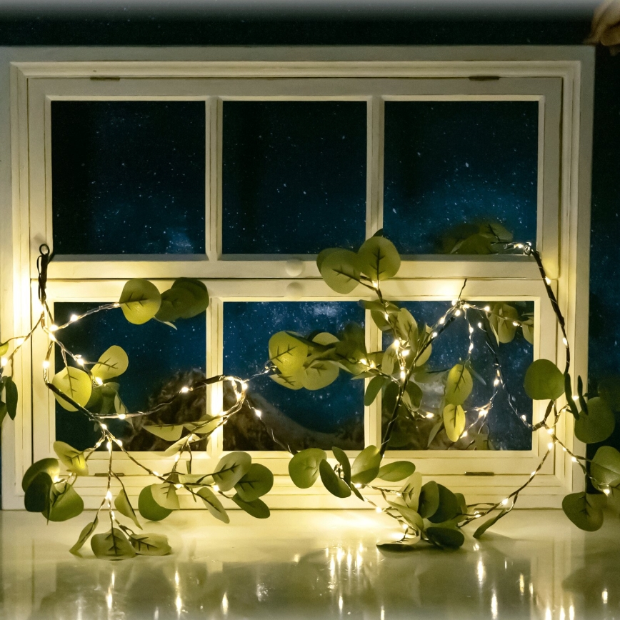 Aigostar - LED-Solarlichterkette 110xLED/4m IP65 warmweiβ Eukalyptus