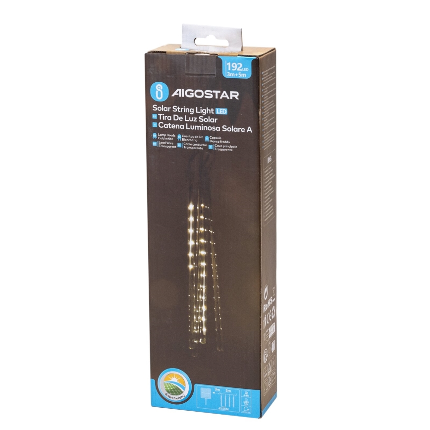 Aigostar - LED-Solar-Lichterkette 192xLED/8m IP65 1200 mAh kaltweiß