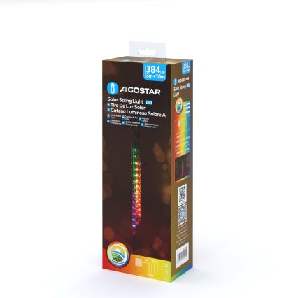 Aigostar - LED Solar-Lichterkette 384 LEDs / 13 m IP65 1200 mAh mehrfarbig