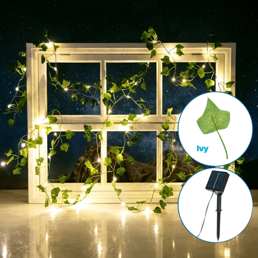 Aigostar - LED-Solarlichterkette 50xLED/7m IP65 300 mAh warmweiβ ivy