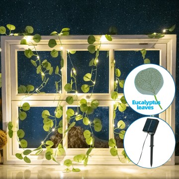 Aigostar - LED-Solarlichterkette 50xLED/7m IP65 warmweiβ Eukalyptus