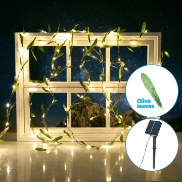 Aigostar - LED-Solarlichterkette 50xLED/7m IP65 warmweiβ Olive