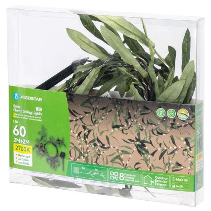 Aigostar - LED-Solarlichterkette 60xLED/4m IP65 warmweiβ Olive