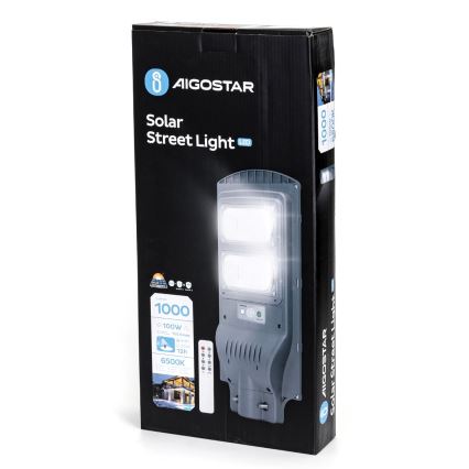 Aigostar - LED Solarstraßenlampe mit Sensor LED/100W/3,2V 10000mAh IP65 6500K + Fernbedienung