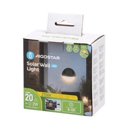 Aigostar - LED-Solarwandleuchte LED/2W/1,2V schwarz 300 mAh 2700K IP44