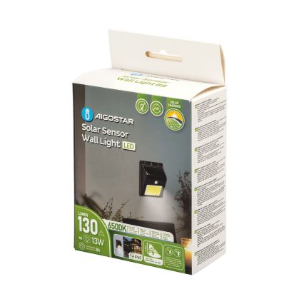 Aigostar - LED-Solarwandleuchte mit Sensor LED/13W/5,5V 6500K IP65