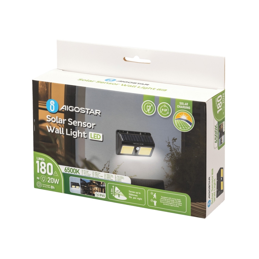 Aigostar - LED-Solarwandleuchte mit Sensor LED/20W/5,5V 6500K IP65