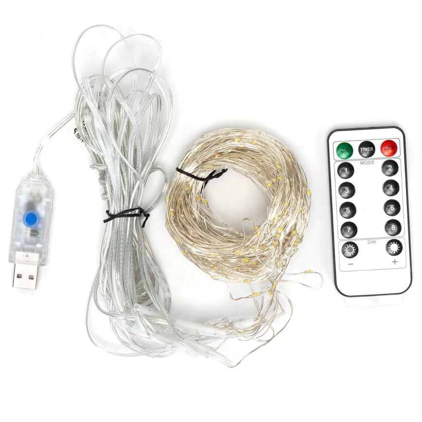 Aigostar - dimmbare LED-Weihnachtslichterkette 300 LEDs/8 Funktionen USB 6×3 m warmweiß + Fernbedienung