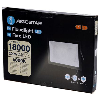 Aigostar - LED-Strahler LED/200W/230V 4000K IP65 schwarz