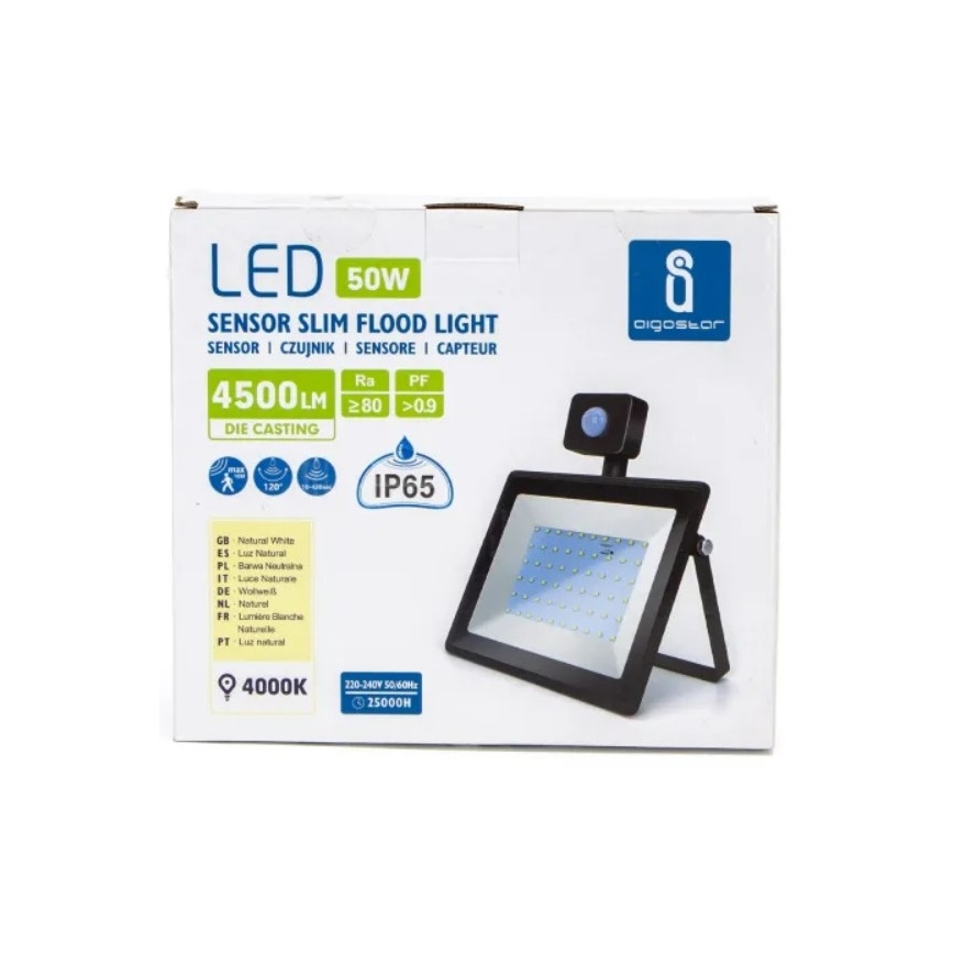 Aigostar – LED-Strahler mit Sensor LED/50W/230V 4000K IP65 schwarz