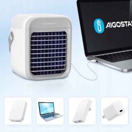 Aigostar - LED Tragbarer Luftkühler 3in1 LED/8W/5V weiß/grau