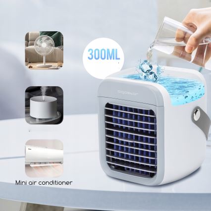 Aigostar - LED Tragbarer Luftkühler 3in1 LED/8W/5V weiß/grau