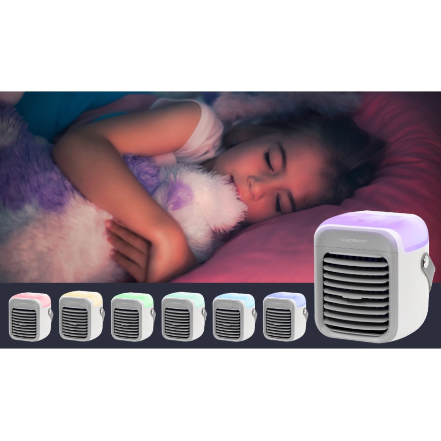 Aigostar - LED Tragbarer Luftkühler 3in1 LED/8W/5V weiß/grau