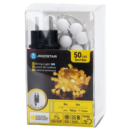 Aigostar - LED-Außen-Lichterkette 50×LED/8 Funktionen 5 m IP44 warmweiß