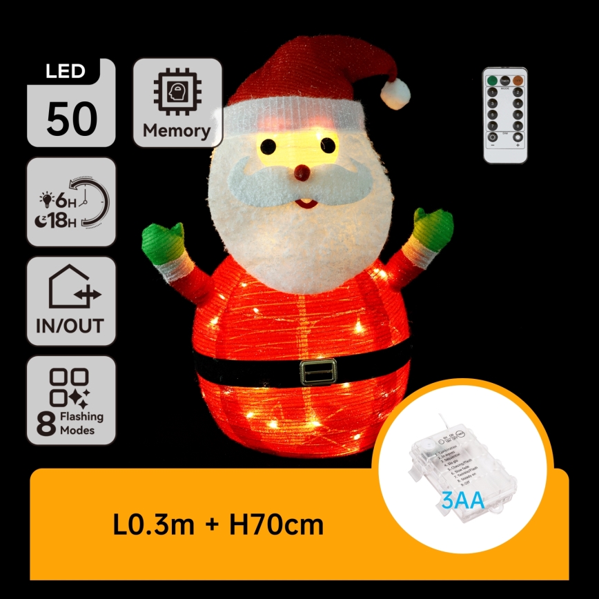 Aigostar - LED Weihnachts-Außendekoration 50xLED/3xAA 0,7m IP44 Weihnachtsmann