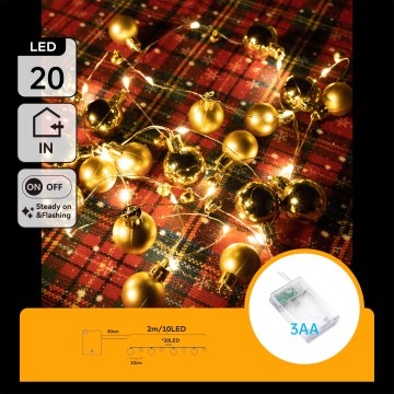 Aigostar - LED-Weihnachts-Lichterkette 20xLED/3xAA 2 m warmweiß