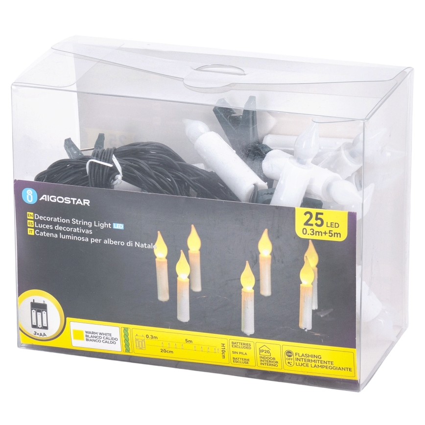 Aigostar - LED Weihnachts-Lichterkette 25xLED/3xAA 5 m warmweiß