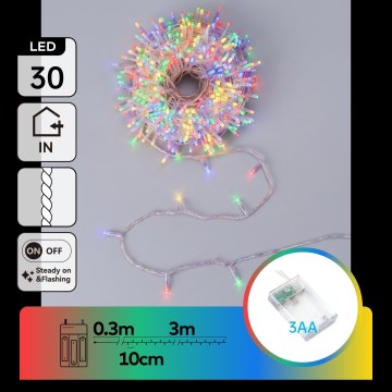 Aigostar - LED-Weihnachts-Lichterkette 30xLED/3xAA 3,3m mehrfarbig