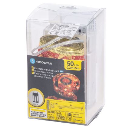 Aigostar - LED Weihnachts-Lichterkette 50xLED/3xAA 5m warmweiß, rot
