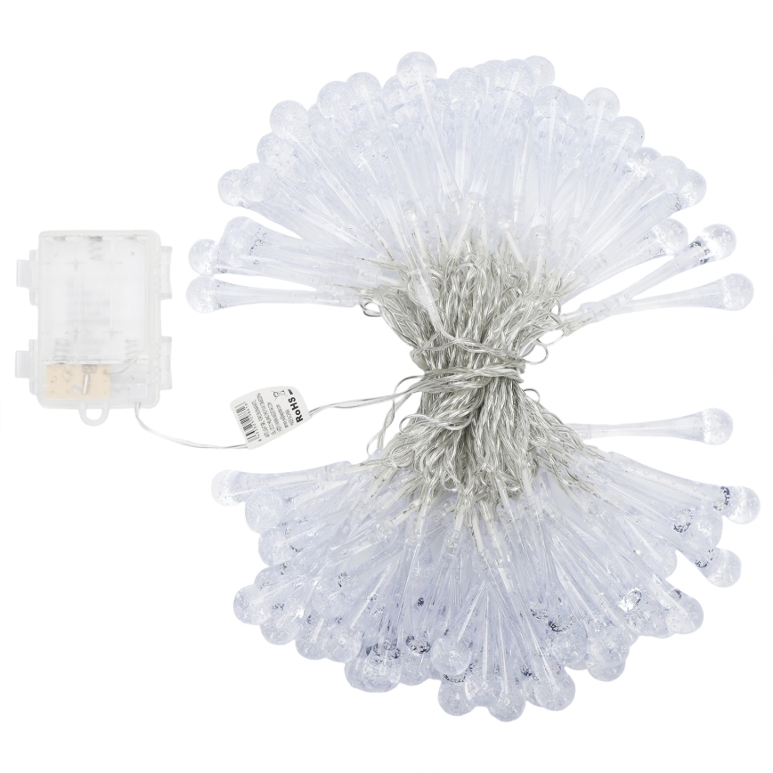Aigostar - LED Außen-Weihnachtslichterkette 100xLED/8 Funktionen 3xAA 10m IP44 kaltweiß Tropfen
