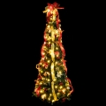 Aigostar - LED-Weihnachtsbaum für den Außenbereich, 100 LEDs, 1,5 m, IP44, rot/gold, warmweiß