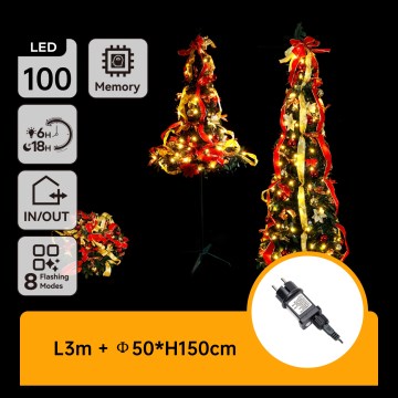 Aigostar - LED-Weihnachtsbaum für den Außenbereich, 100 LEDs, 1,5 m, IP44, rot/gold, warmweiß