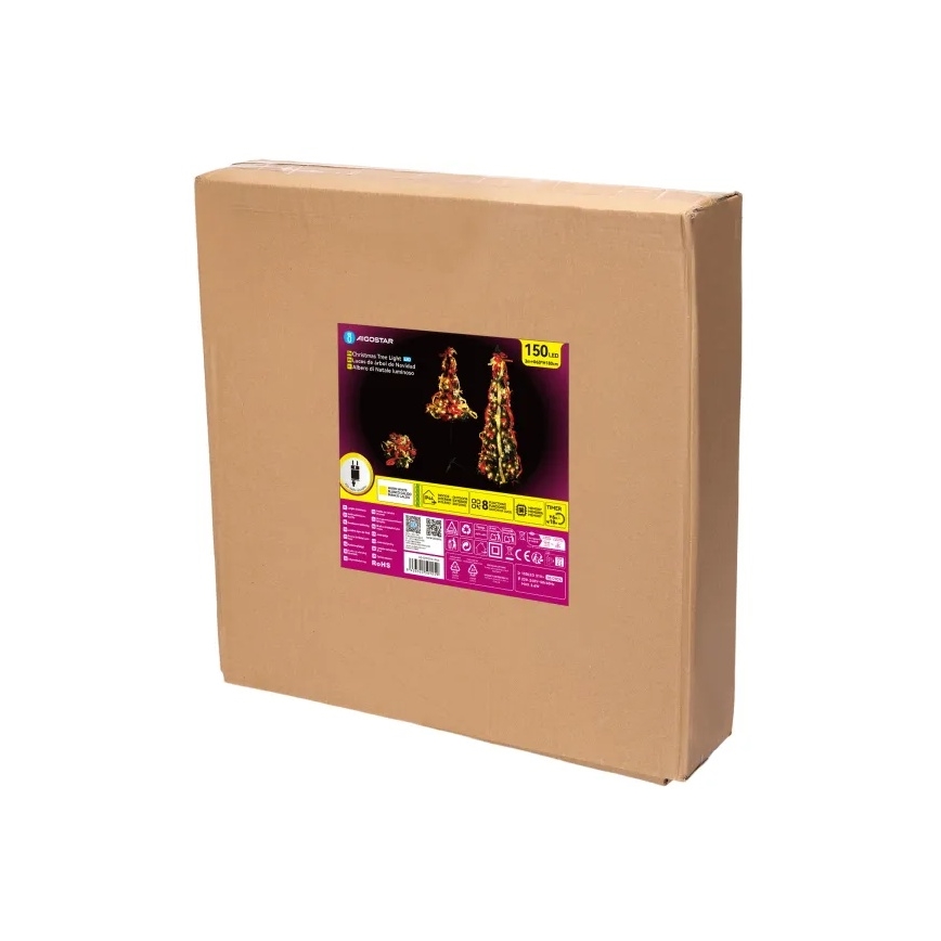 Aigostar - LED-Außen-Weihnachtsbaum 150xLED 1,8m IP44 rot/gold warmweiß