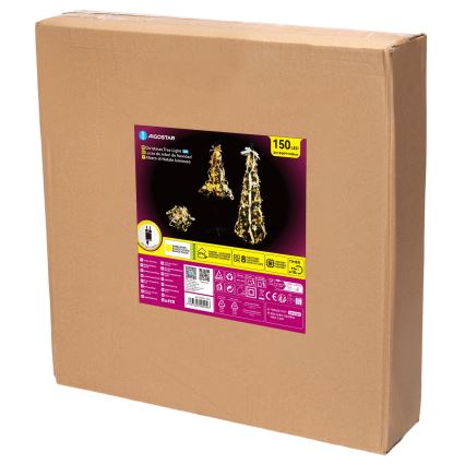 Aigostar - LED-Weihnachtsbaum für den Außenbereich 150 LEDs 1,8 m IP44 weiß/gold warmweiß