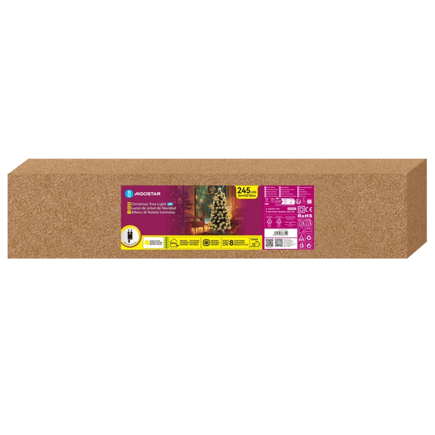 Aigostar - LED-Außen-Weihnachtsbaum 245 LEDs/8 Funktionen 2,1 m IP44 warmweiß