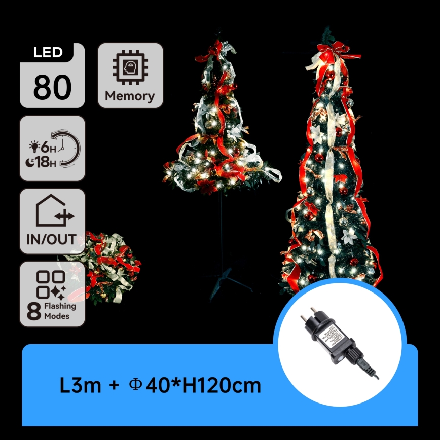 Aigostar - LED-Weihnachtsbaum für den Außenbereich, 80 LEDs, 1,2 m, IP44, Rot, Kaltweiß