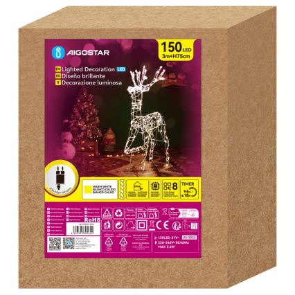 Aigostar - LED-Weihnachtsdeko für den Außenbereich LED/3,6W/31/230V 2700K 75 cm IP44 Rentier