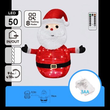 Aigostar - LED-Weihnachtsdekoration für den Außenbereich 50xLED/3xAA 0,7m IP44 kaltweiß Weihnachtsmann