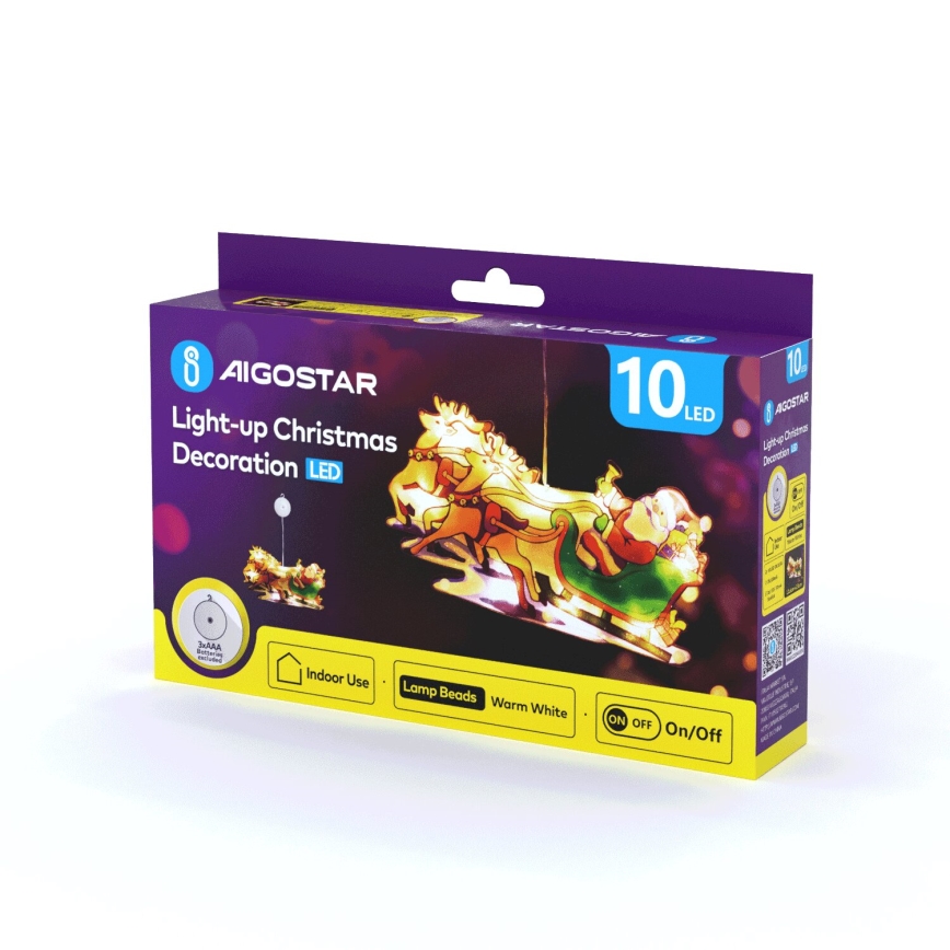 Aigostar - LED-Weihnachtsdekoration LED/3xAAA Weihnachtsmann mit Rentieren 13,4cm